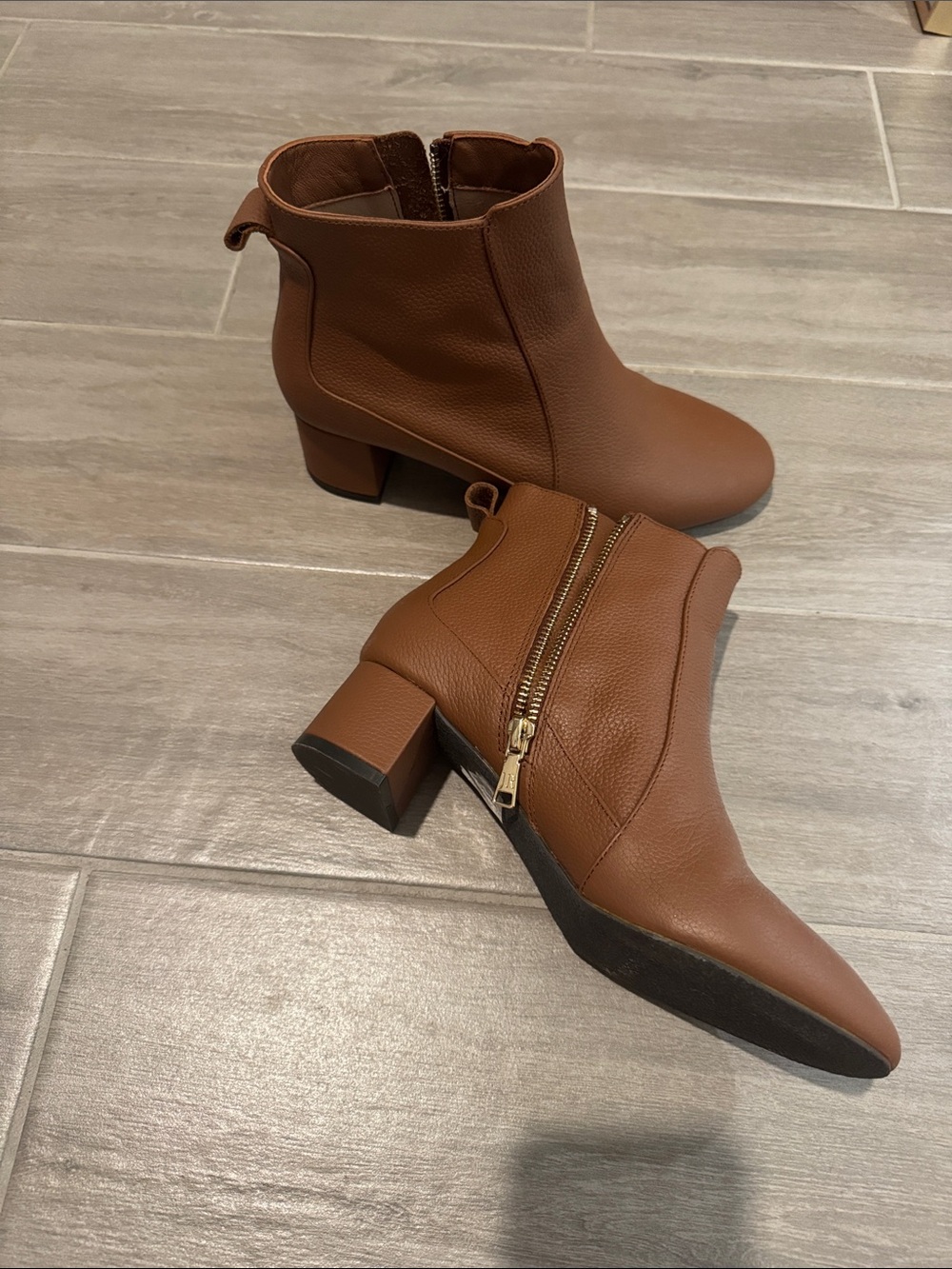 Jack Rogers Brown Leather Ankle Booties with Gold Zipper